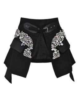 EAM Black Irregular Rhinestones Belted Mini Half-body Skirt High Waist Women Fashion Tide New Spring Autumn 2026 JY75801