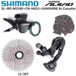 Shimano Alivio M3100 9s Groupset Shifter Lever Long Cage RD-SGS CS-HG400 11-34T HG53 Chain Sunshine 11-36T Cassette For MTB