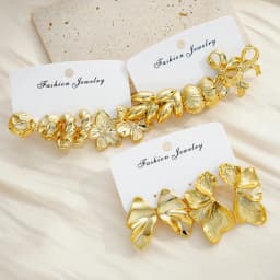 8 Pairs Gold Color Exaggerated Earrings Set For Women Fashion Bow Flower Leaf Stud Hoop Earrings Party Daily Wear Jewelry Gifts