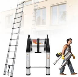 DayPlus 3.2-6.2M Telescopic Ladder with Roof Hook Kit Aluminium Portable Multi-Purpose Folding Portable Heavy Duty Extendable