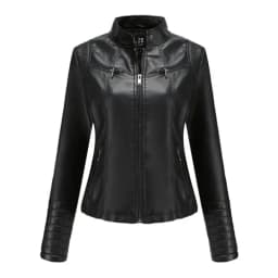 2026 New Women's Slim Leather Jacket, Stand-up Collar, Zipper Stitching, Monochromatic PU Coat, Fashion Clothing.