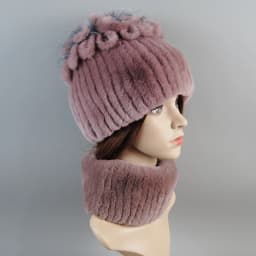 Real Rex Rabbit Fur Hat And Scarf Set Women Winter Knitted Beanie Hat Natural Fur Skullies Beanies Woman Hat Female Cap Elastic