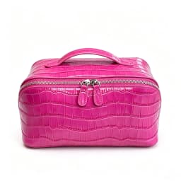Crocodile Pattern Cowhide Cosmetic Bag Rose Red Light Luxury Genuine Leather Women Travel Portable Toiletry Storageanity Case