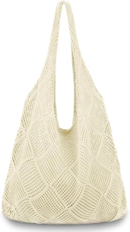 Women'S Crochet Foldable Woven Bag Summer Beach Handbag, Beautiful Hippie Knitted Bag Hollowed Out Retro Shoulder Bag