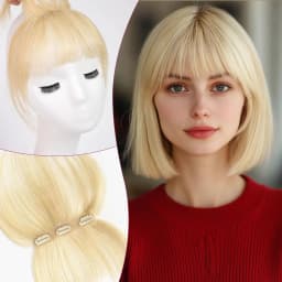 Ombre Brown to Blonde Clip in Bangs 100% Real Human Hair Bangs Wispy Bangs Hair Pieces 3 Secure Clips in Full Fringe Fake Bangs