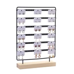 Metal 6 Layers Earring Display Holder Ear Stud Display Rack Wood Base 3-Tiers 69 Holes Jewelry Storage Organizer Stand Reusable
