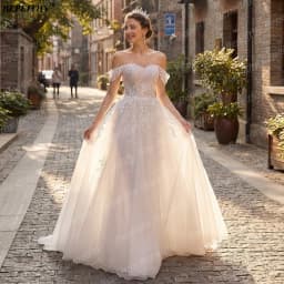 BEPEITHY Customized Strapless A Line Wedding Dresses For Women 2026 Spring Off Shoulder Lace Bride Plus Size Bridal Gown