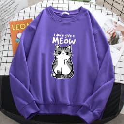 Simple Autumn Womens Sweatshirt I Don'T Give A Meow Funny Cat Cartoon Animalmale Print Hoody Fleece Pullovers Loose Warm Tops