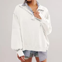 Woman's Autumn Solid Color Sweatshirt Fashion Flip Collar Long Sleeves The Hem Is Irregular Hoodie Ladies Elegant Button Tops