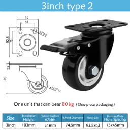 1.5-5 Inch Polyurethane Swivel Caster M6/M8-M12 Screw For Furniture Wheel Caster Wheels 360° Caster Wheel Industrial With Brake