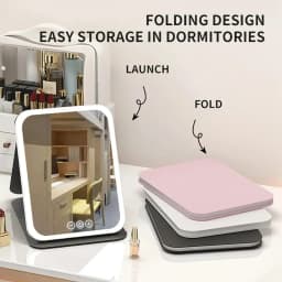 GGbingo USB Rechargeable 3 Colors LED Makeup Mirror Pocket Mirror Touch Dimmable 3 Brightness Foldable for Travel Office Home