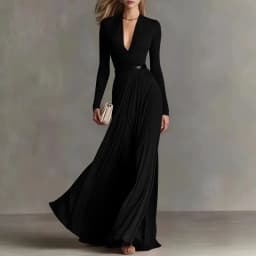 Elegant Sexy Deep V Neck Slim Maxi Dress Women Long Sleeve Ruched Waist Formal Gown Spring Casual Solid Sashes Boho Long Dresses
