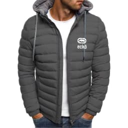 Men's winter cotton jacket with Ecko Ultra rhinoceros print logo High neck design, zipper closure, Kuaixi street style, casual a
