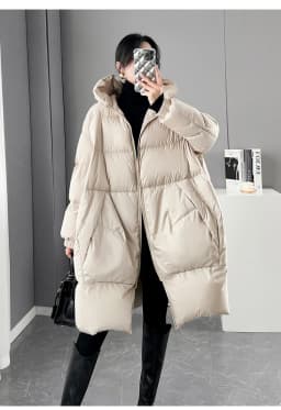 Black White Hooded down jacket for women Winter Oversized Thick warm Pockets puffer coat Lady Long Feathers Outwear INKEO 3O129