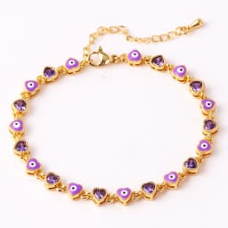 18K Gold Plated Heart Turkish Evil Eye Charm Bracelet for Women Boho Lucky Copper Chain Adjustable Bracelet Summer Jewelry