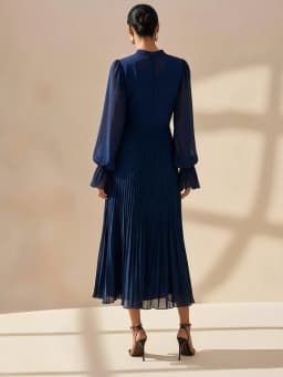 LGRQ 2026 Summer New Solid Color High Waist Dress With Ruffled Hem And Pleats Mid-Length Party Evening Gown
