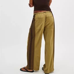 Vintage Women Side Striped Track Pants Y2K Drawstring Elastic Waist Wide Leg Sweatpants Pockets Casual Loose Parachute Pants