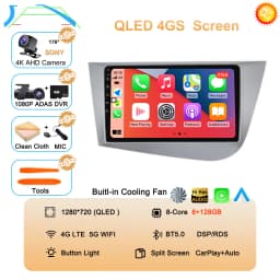 Car Radio Android 16 Navigation GPS Carplay For Seat Leon 2 MK2 2005-2012 Multimedia Video Player Stereo DSP 360 Camera Wifi 4G