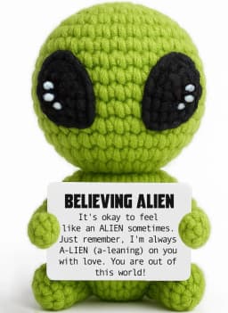 Customize Unique Positive Alien Crochet with Uplifting Card Birthday Graduation Anniversary Gift for Friend Husband Wife Teens