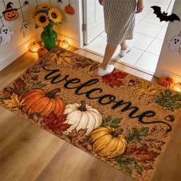 VIKAMA Vintage Fall Harvest Pumpkin Maple Leaf Doormat Washable Non Slip Indoor Outdoor Front Door Entrance Floor Mat Home Decor
