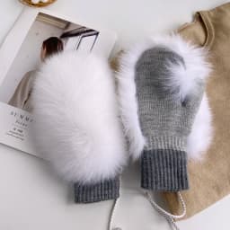 Real Fox Fur Gloves Knitted Women Mittens Winter Girls Fashion Fluffy Warm 100% Real Fox Fur Gloves