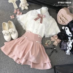 Japanese Mines Style Sweet Cute Double-layer Mini Skirt Bow High Waist A-line Striped Versatile Lolita Short Skirt Women Summer