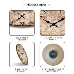 Retro Nautical Coast Beach Ship Compass Pattern Wooden Wall Clock Living Room Bedroom Kitchen Home Decor Silent Quartz Clock Holiday Gift 10 Inch 12 Inch 14inch 16inch (No Battery)