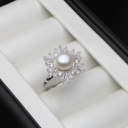 Real 925 Sterling Silver Ring With Pearls Woman,Trend Adjustable Natural Freshwater Pearl Ring Wife Mother Birthday Gift Black