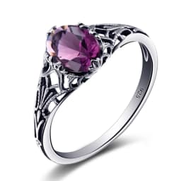 Original Female Ring 100% 925 Sterling Silver Oval Red Garnet Color Rings for Women Art Deco Revival Vintage Jewelry Wholesale
