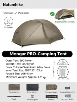 Naturehike Mongar 1 2 3 Base/UL/PRO Camping Tent Ultralight Outdoor Waterproof Hiking Tent 1 2 3 Person Backpacking Tent