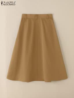ZANZEA Summer Solid Midi Skirt Elegant Women High Waist Work OL Skirts Fashion A-line Jupes Stylish Party Faldas Saia Plus Size