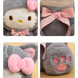 20/30/45/60CM Cute Grey Cat Hello Kitty Plush Doll Checkered Bow Kt Stuffed Toy Soft Pillow Home Room Decoration Birthday Gift