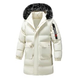Winter Men's Hooded Jacket Large Fur Collar Thick Warm Cotton Coat Medium-Length Versatile Windproof Fashionable Workwear