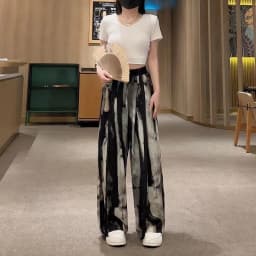 Women's Thin Casual Ice Silk Chiffon Wide Leg Pants 2025 Summer New Style Strap Drop Straight Tube Floor Trousers Korean Women