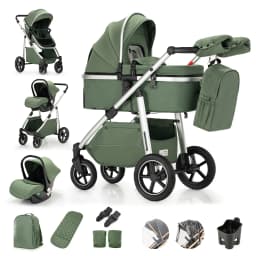 3 in 1 Baby Stroller Fold Pram Carriage Newborn Infant Stroller High Landscape Aluminum Frame Luxurious Portable for Travel Multi-functional Cart Can Sit Reclining easy Folding Strollers