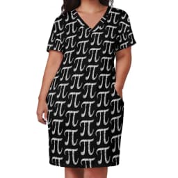 Math Lessons Print Dress V Neck Geometry Kawaii Dresses Woman Street Wear Print Casual Dress With Pockets Plus Size