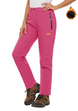 TACVASEN Fleece Lined Waterproof Soft Shell Pants Womens Winter Warm Zipper Pockets Work Pants Outdoor Hiking Ski Snow Trousers