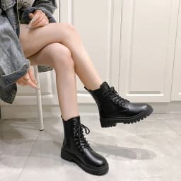 New Winter Mid-top Thick Heel Round Toe Motorcycle Shoes Comfortable and Fashionable Glossy/matte Women's Boots