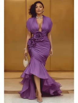 3D Floral Mermaid Evening Plus Size Dress Deep V Neck High Low Ruffle Maxi Dress Women Bodycon Formal Wedding Guest Dress