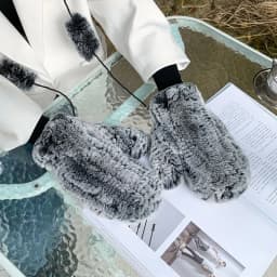 Women's Winter Real Rex Rabbit Fur Gloves Warm Thick Ladies Fur Mittens Elastic Girls Ski Glove Mitts Elastic Soft With String