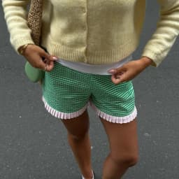 Gaono Y2K Women’s Ruffle Hem Boxer Shorts Cute Elastic High Waist Plaid Print Loose Shorts Summer Going Out Trousers