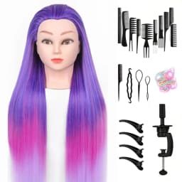 24Inch Mannequin Head with Fiber Hair Model Practice Hairdressing Doll Head Styling Hairdressing Training Braided