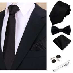 Luxury Fashion Men's Solid Necktie Bowtie Set with Pocket Square Cufflinks Tie Clip Wine Blue Elegant Striped Accessories Gravat