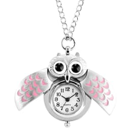Tiny Cute Owl Shaped Pendant Necklace Pocket Watch for Kid Men Women Retro Quartz Pocket Clock Gifts Arabic Numerals Dial