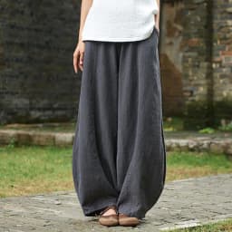 Johnature Autumn Solid Color Pockets Loose Pants 2025 New Women Vintage Elastic Waist Cotton Linen Wide Leg Full Length Pants