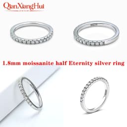 1.8mm Half Eternity and Half Prime Ring Band 925 Silver White D VVS Round Moissanite Diamond Jewelry Gift Dating Party Women