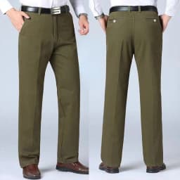 Summer Thin Pants 100% Cotton Men's Autumn Thick Suit Pant Slacks High Waist Straight Loose Bland Solid Business Casual Pants