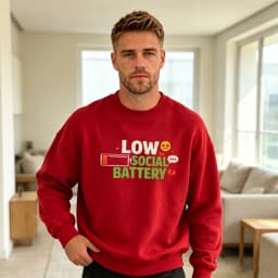 Low Social Battery Meme Men Introvert Graphic Sweatshirt Emoji Battery Jumper Alone Time Wear Winter Pullover