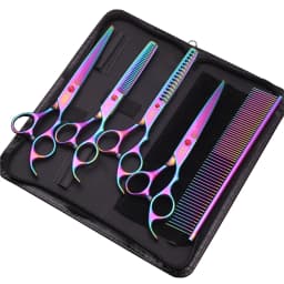 Purple Dragon Pet Scissors 7'' Stainless Dog Groomming Scissors Kit Straight Shears Thinning Shears Chunker Curved Shears Z3003