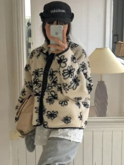 Korean Style Double-Sided Wear Floral Pattern Loose Women's Jacket Winter Warm Cotton Coat Short Sleeve Zipper Closure